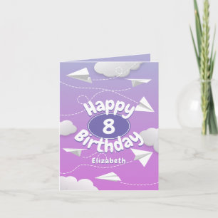 roze paarse verjaardag van vliegende papieren vlie kaart