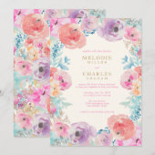 Roze Paarse Vintage Bloemige Trouw Uitnodiging (Voorkant / Achterkant)