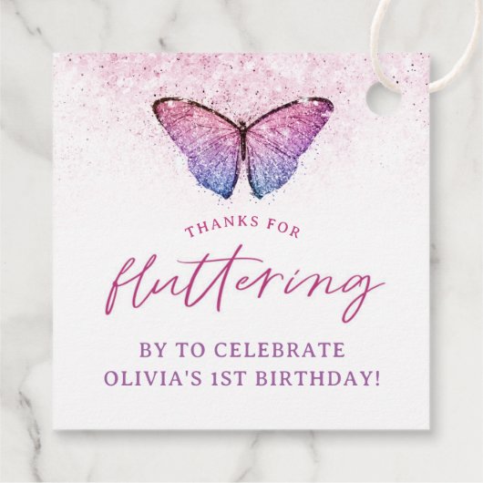 Roze Paarse Vlinder 1e Verjaardag Bedankt Bedankjes Labels (Achterkant)