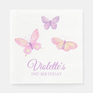Roze Paarse vlinder Baby Birthday Party Servet
