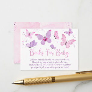 Roze Paarse Vlinder Baby shower Boekaanvraag Informatiekaartje