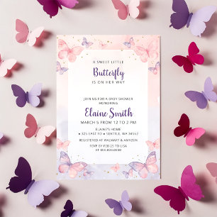 Roze Paarse Vlinder Baby Shower Kaart