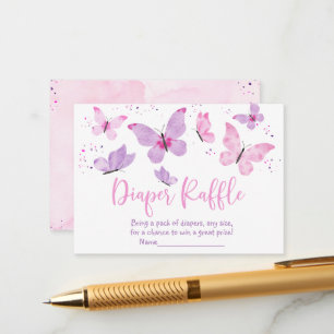 Roze Paarse Vlinder Baby shower Luier Raffle Informatiekaartje