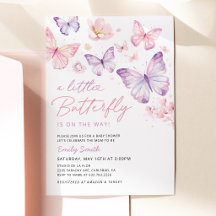 Roze Paarse Vlinder Baby Shower Uitnodiging