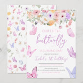 Roze Paarse vlinder Birthday Kaart (Voorkant / Achterkant)