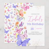 Roze Paarse vlinder Birthday Kaart (Voorkant / Achterkant)