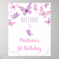 Roze Paarse vlinder Birthday Welkom