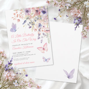 Roze Paarse Vlinder Bloemachtige Baby Shower Kaart