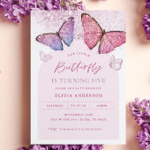 Roze Paarse Vlinder Meisje 5e Verjaardagsfeestje Kaart