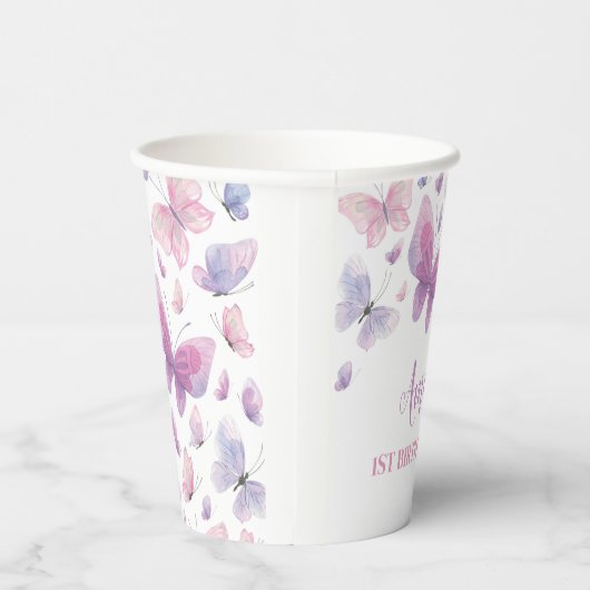 Roze Paarse vlinder Papieren Bekers (Rechts)
