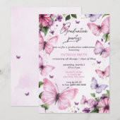 Roze Paarse Vlinders Afstudeerfeest Kaart (Voorkant / Achterkant)