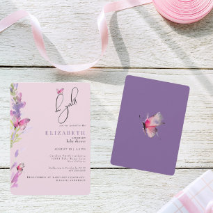 Roze & Paarse Vlinders Oh Meisje Baby shower Kaart