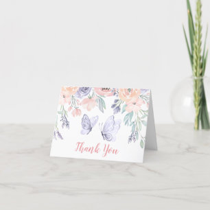 Roze Paarse vlindervlinder Baby shower Bedankkaart