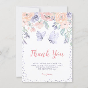 Roze Paarse vlindervlinder Baby shower Bedankkaart