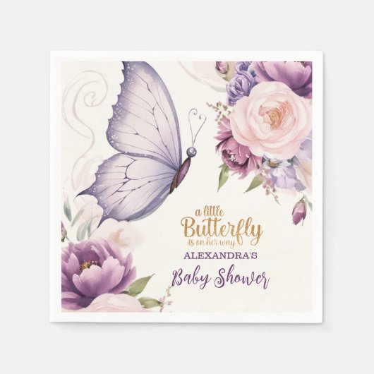 Roze Paarse vlindervlinder Baby shower Servet (Voorkant)