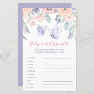 Roze Paarse vlindervlinder Word Scramble Game