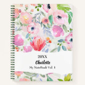 Roze paarse waterkleurige bloemen notitieboek (Voorkant)