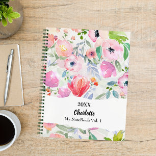 Roze paarse waterverf bloemen notitieboek