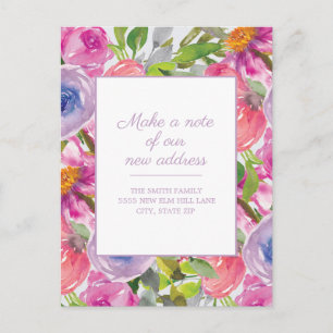 Roze Paarse Waterverf Floral Briefkaart