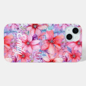 Roze Paarse Waterverf Floral Gepersonaliseerde naa Case-Mate iPhone Case (Achterkant (horizontaal))