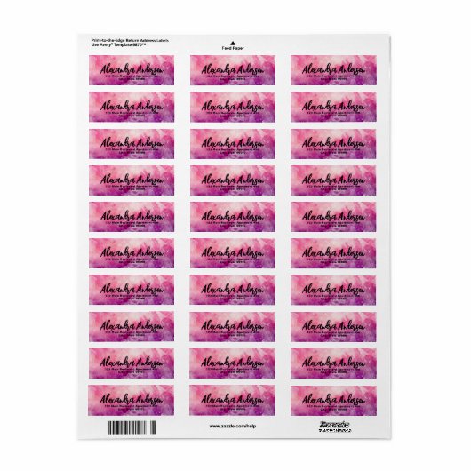 Roze Paarse Waterverf Modern Trendy Script Label (Full Sheet)