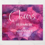 Roze - Paarse Waterverf mousserende wijnetiketten Sparkling Wijnetiket (Enkel label)