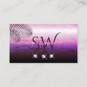 Roze Paarse Waterverf Palm Leaves Jewels Monogram Visitekaartje (Voorkant)