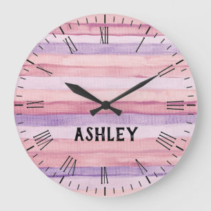Roze & Paarse Waterverf Stripes op maat Grote Klok