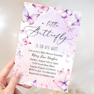 Roze Paarse Waterverf vlinder Baby shower Kaart