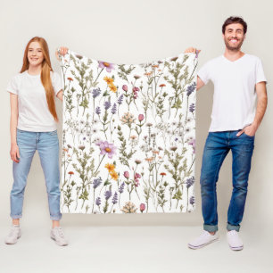 Roze Paarse Waterverf Wildbloem Patroon Fleece Deken