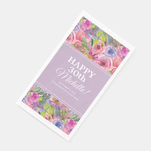 Roze Paarse Waterverf Wildbloemen 30e verjaardag Servet (Hoek)