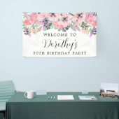 Roze Paarse Wilde Bloem 50th Birthday Welkom Spandoek (Beurs)