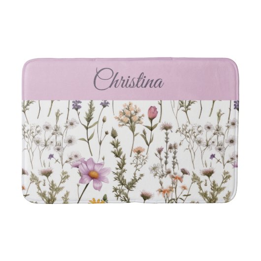 Roze Paarse Wilde Bloem Monogram Badmat (Voorkant)