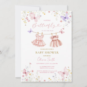 Roze Paarse Wilde Bloem Vlinder Baby Shower Kaart