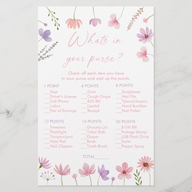 Roze Paarse wilde bloemen Wat zit er in je portemo (Voorkant)