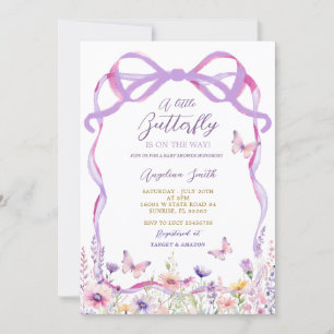 Roze Paarse Wildflower Vlinders Baby shower Kaart