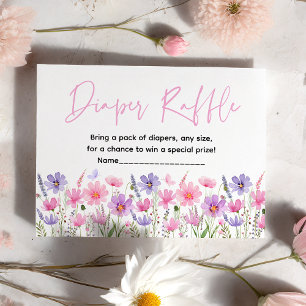 Roze Paarse Wildflowers Baby shower Luier Raffle Informatiekaartje
