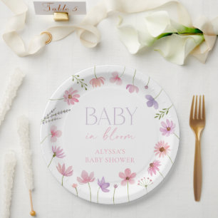 Roze Paarse Wildflowers Baby shower Papieren Bordje
