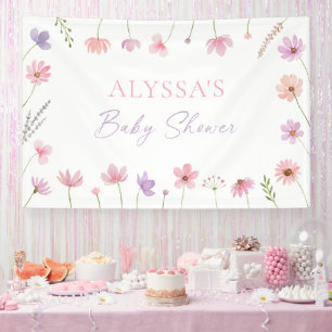 Roze Paarse Wildflowers Baby shower Spandoek