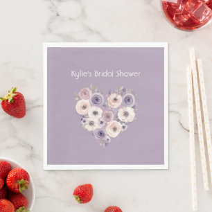Roze Paarse Witte Bloemhart Bruiloft Feest Servet
