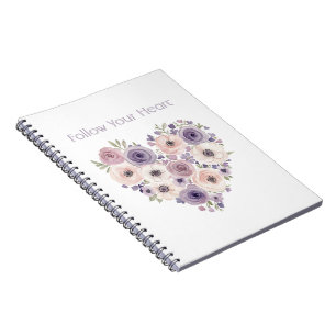 Roze Paarse Witte Bloemhart Notitieboek