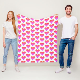 Roze Paarse Witte Ombre Harten Patroon Fleece Deken