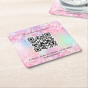 Roze paarse zakelijke salon naam qr code  vierkante kartonnen onderzetter