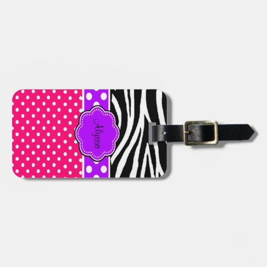 Roze Paarse Zebra Afdrukken Persoonlijk Bagagelabe Bagagelabel (Voorkant horizontaal)