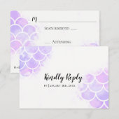 Roze & Paarse Zeemeermin Geïnspireerd Trouwen RSVP Kaartje (Voorkant / Achterkant)