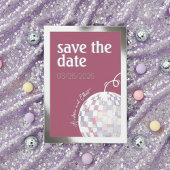 Roze, Paarse & Zilveren Disco Bruiloft Save the Da Folie Uitnodiging