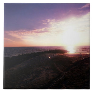 Roze Paarse zonsondergang boven water Gulf Coast F Tegeltje