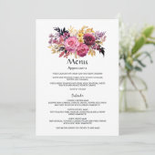 Roze, paarse, zwarte en gouden bloemige gastdetail menu (Staand voorkant)