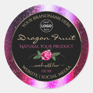 Roze Paarse zwarte Glitter-productetiketten met Lo Ronde Sticker