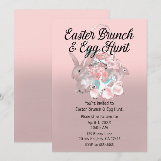 Roze Paasbrunch & Egg Hunt Voorjaarsfeest Kaart (Voorkant / Achterkant)